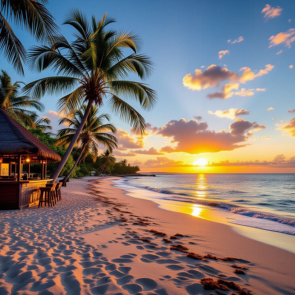 Tropical Beach Sunset with Bokeh Effect