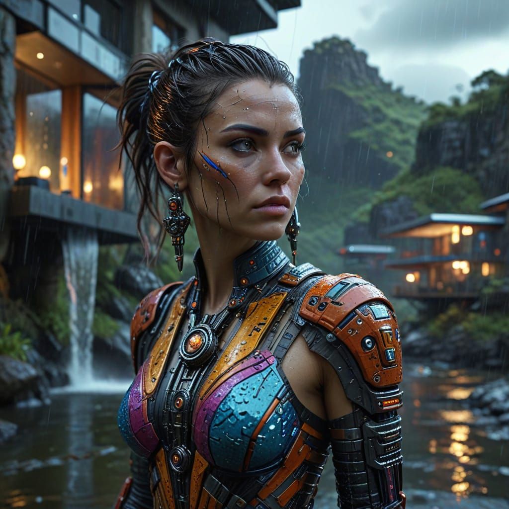 Sci-Fi Woman in Cyberpunk City: Hyperrealistic Portrait