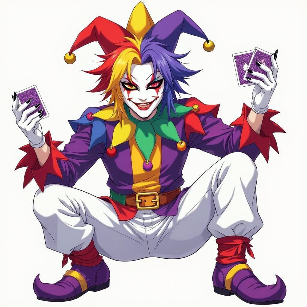 Multicolor Haired Jester in Anime Style