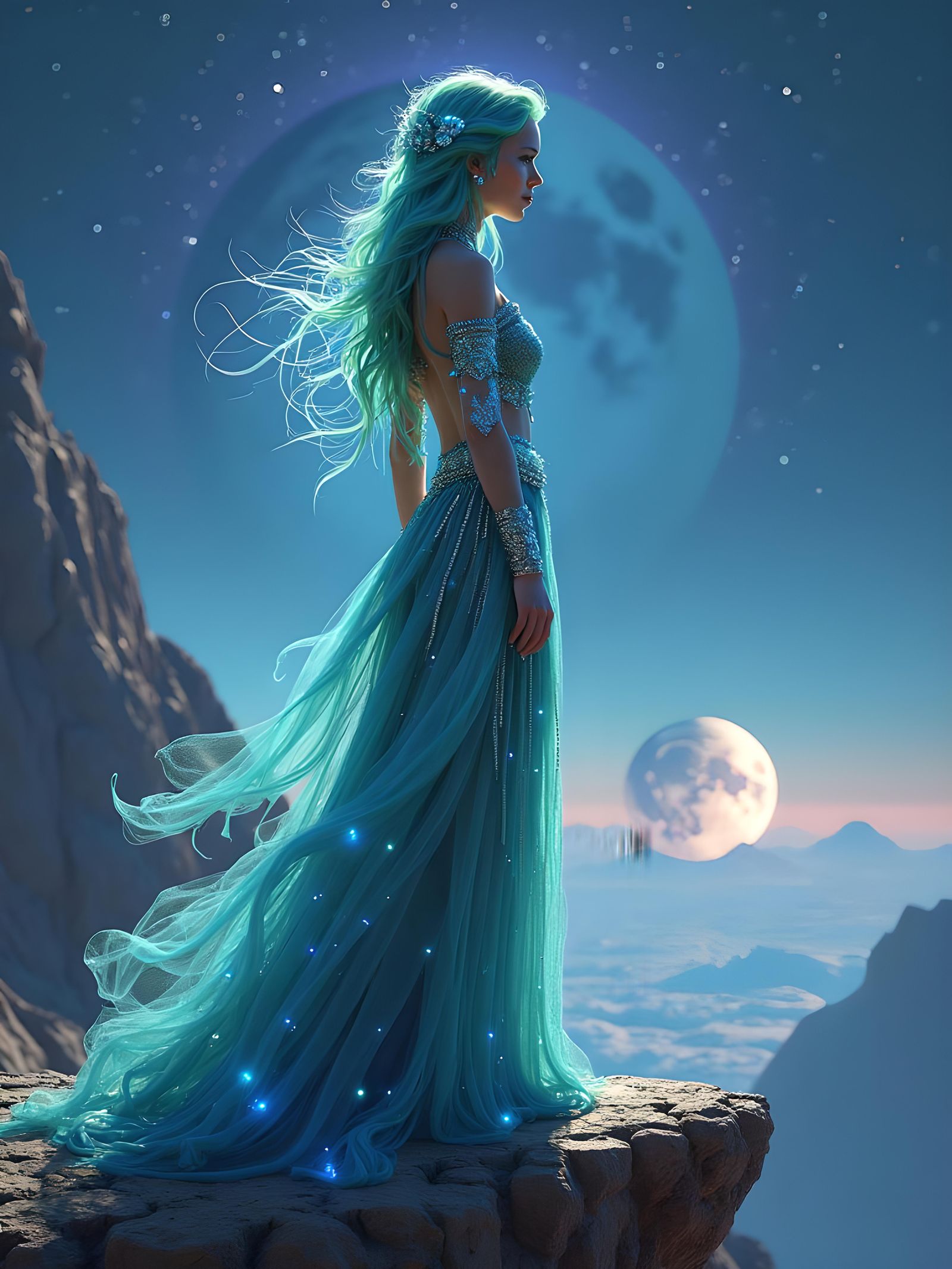 Woman on Alien Cliff: Hyperrealistic Detailed Portrait