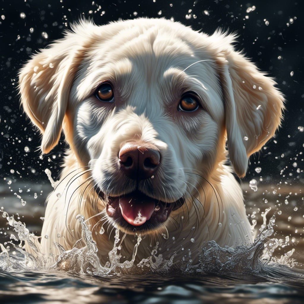Adorable Labrador Retriever Portrait Splashing in Puddle