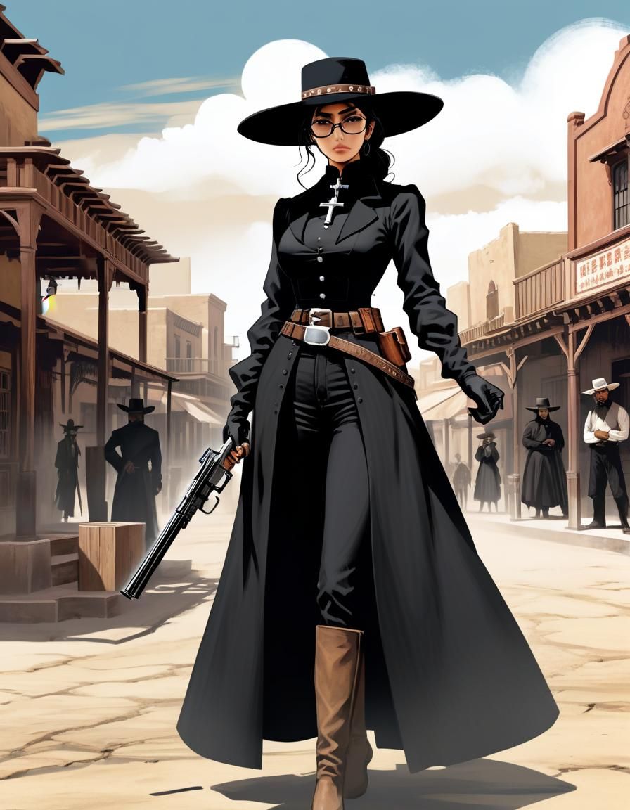 Mexican Gunslinger Duel in Desert, Comic Book Art