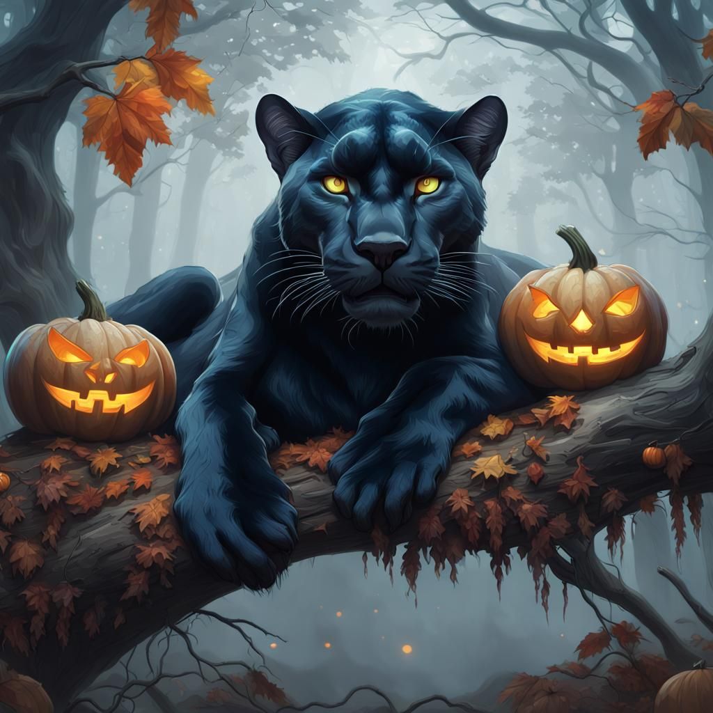 Panther Portrait in Spooky Forest, Hyperdetailed Concept Art