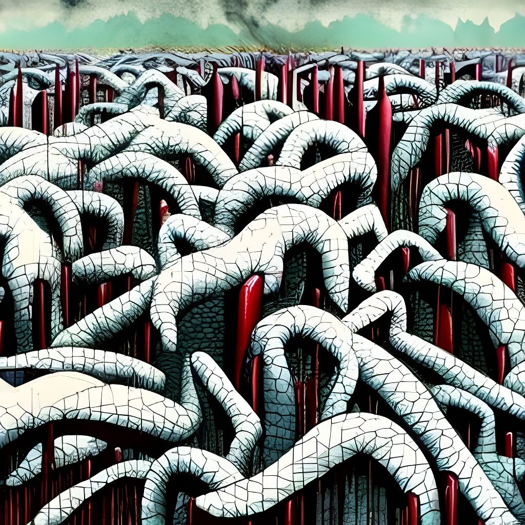 Sentient Tables Gather at Border, Detailed Artwork