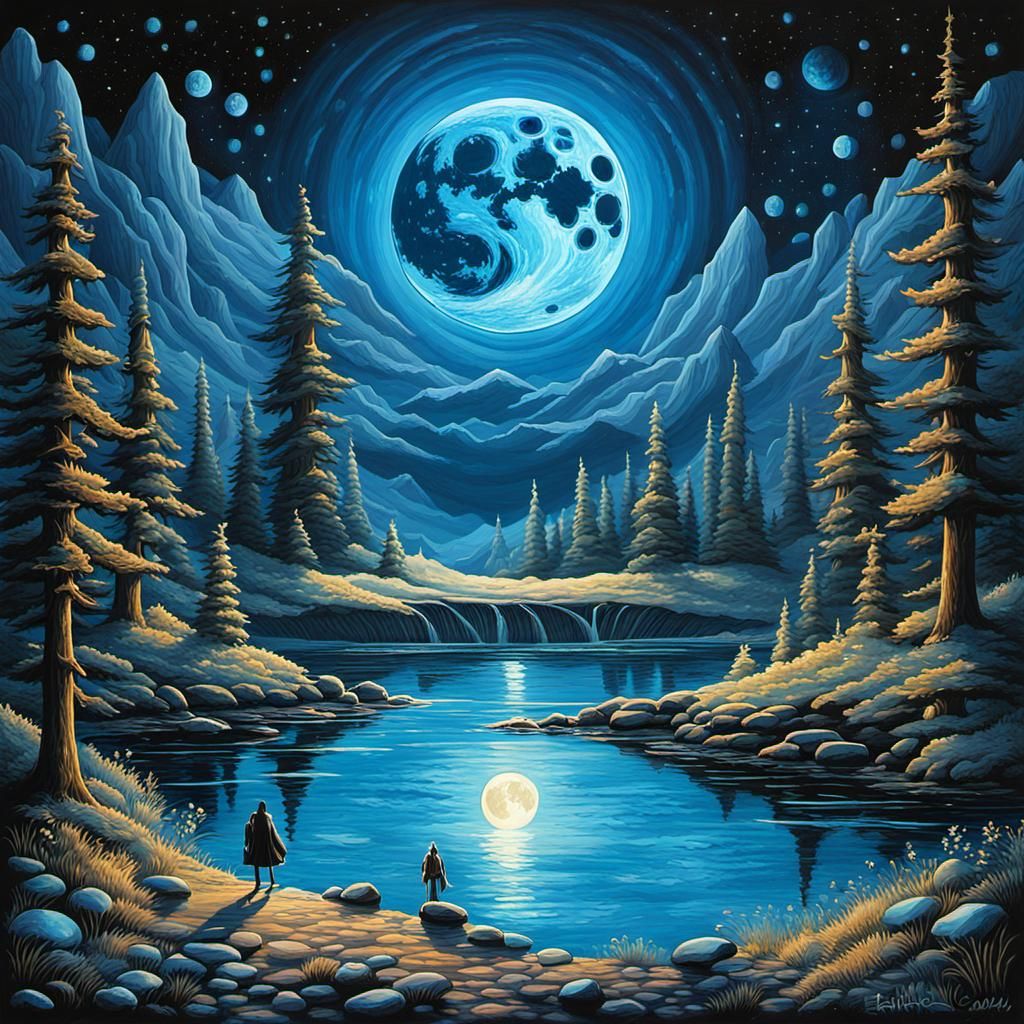 Mystical Supermoon Portal with Wizards in Fantasy Art