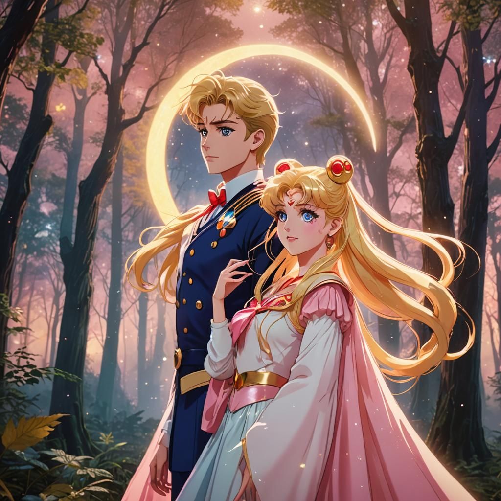 Sailor Moon Anime Scene in Mystical Forest