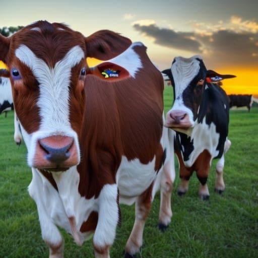 Vibrant Farmyard Scene at Sunset with Roaming Animals