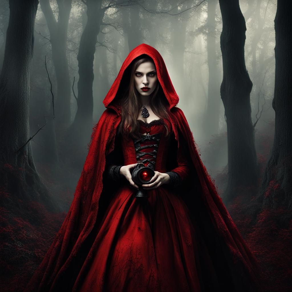 Gothic Vampire Red Riding Hood Portrait