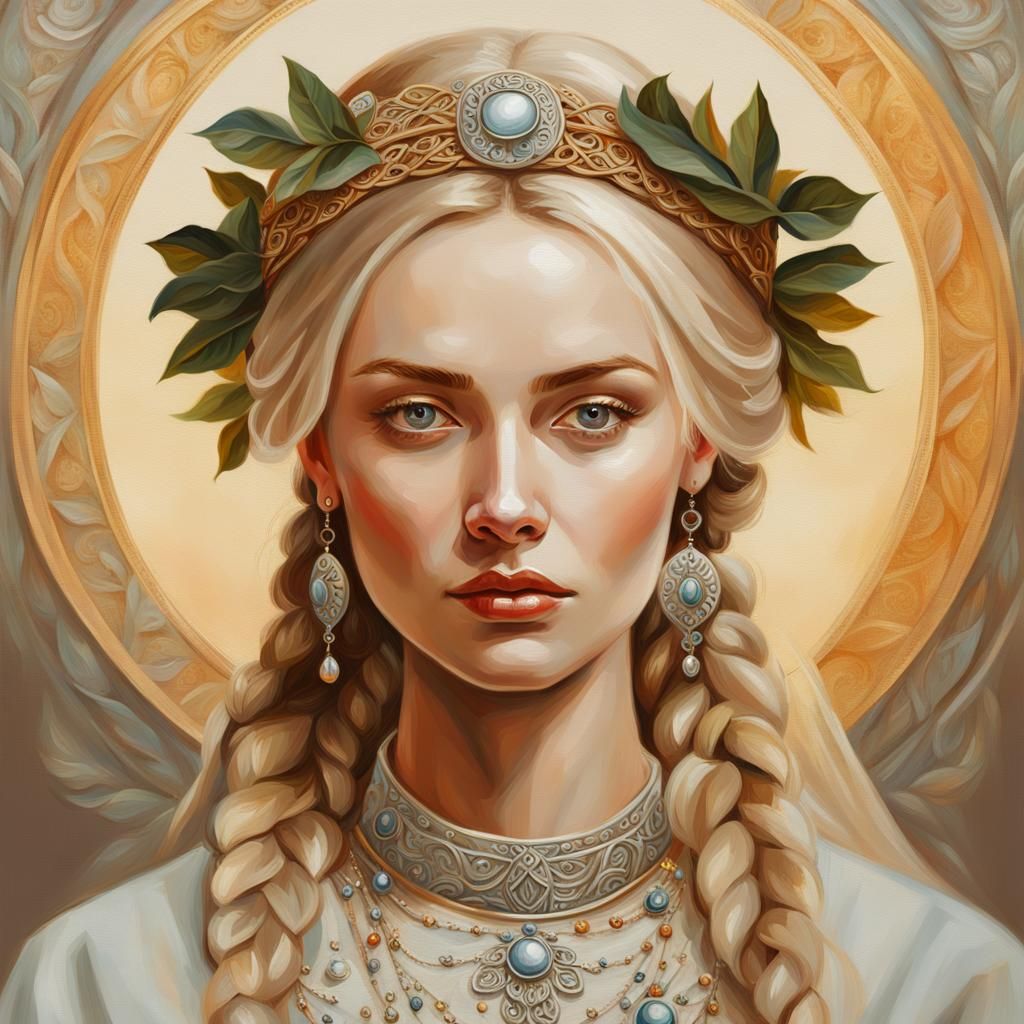 Slavic Beauty in Traditional Dress: An Oil Portrait