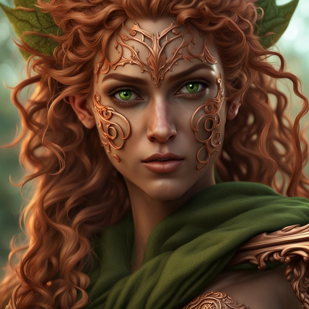 Copper Elf with Wooden Staff: Fantasy Art