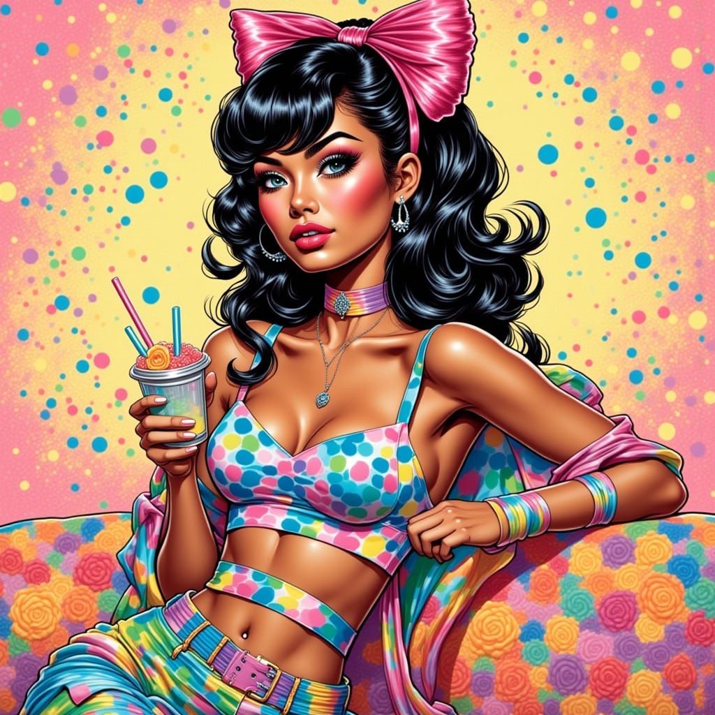 Rainbow Gamer Girl in Ben-Day Dot Comic Style