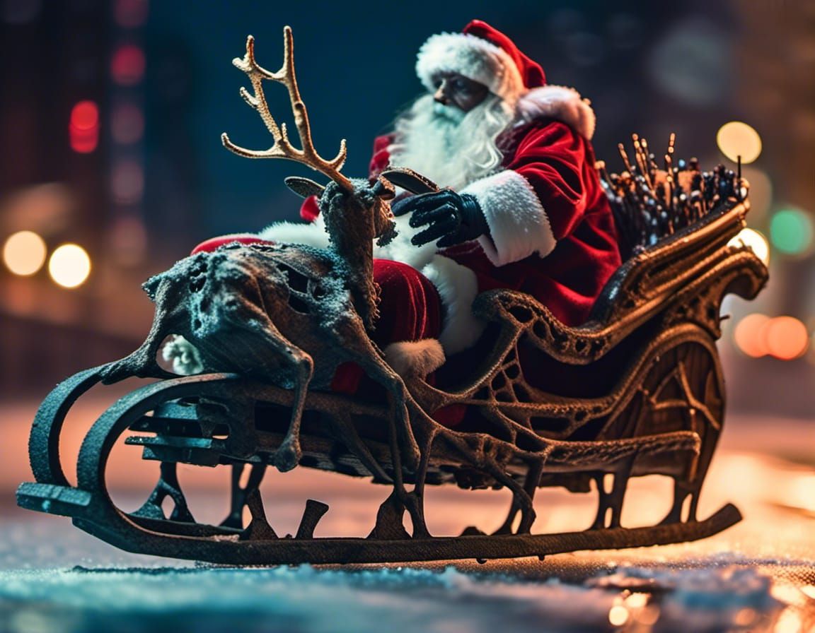 Zombie Santa in Cyberpunk Sleigh: Horror Photography
