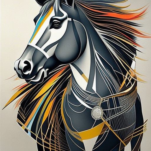 Abstract Horse Portrait in Cubist Digital Art Style