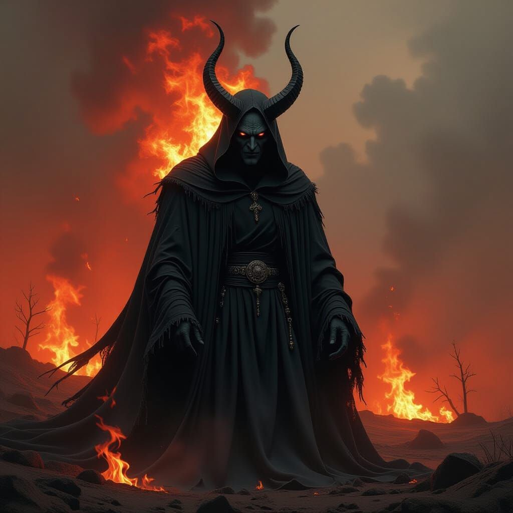 Satan in Hellish Landscape