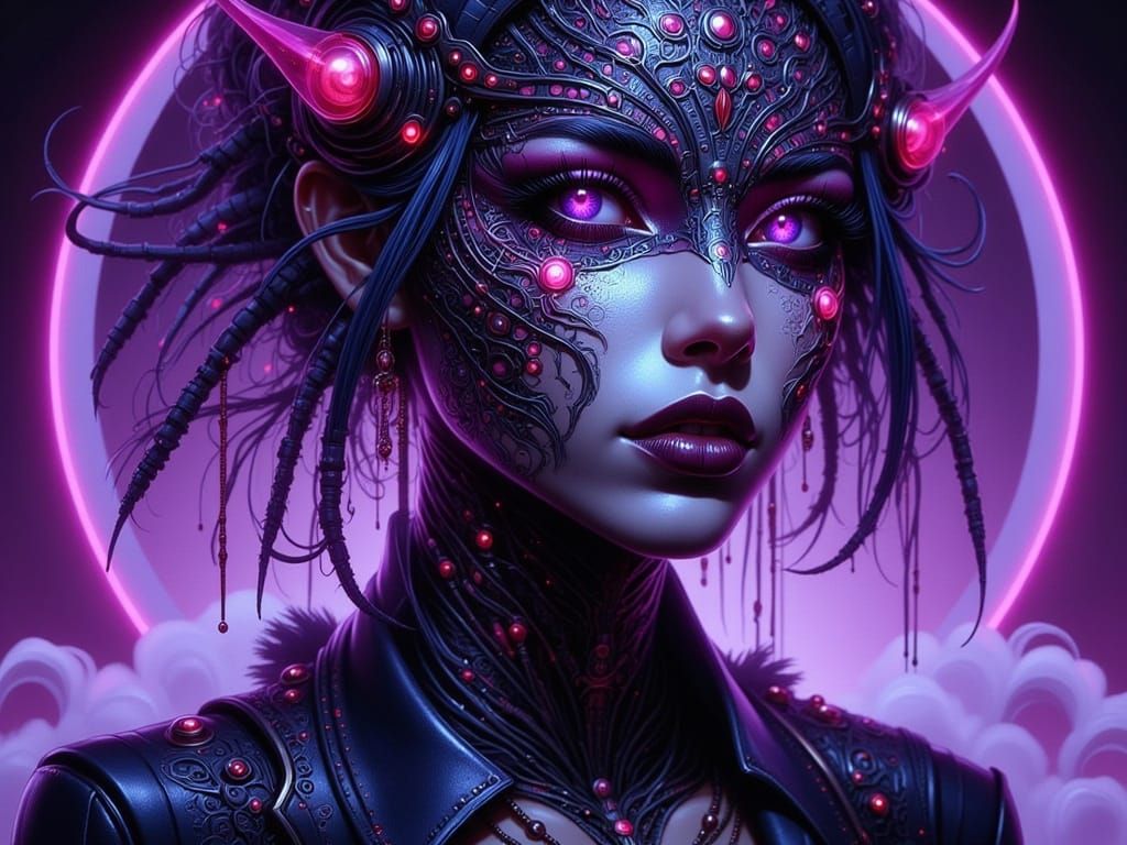 Cyber Neon Haka Dancer Portrait in Dark Fantasy Style