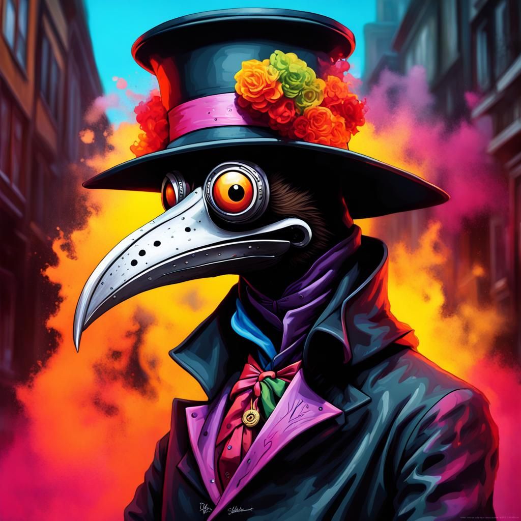Flamboyant Plague Doctor in Graffiti Art Style