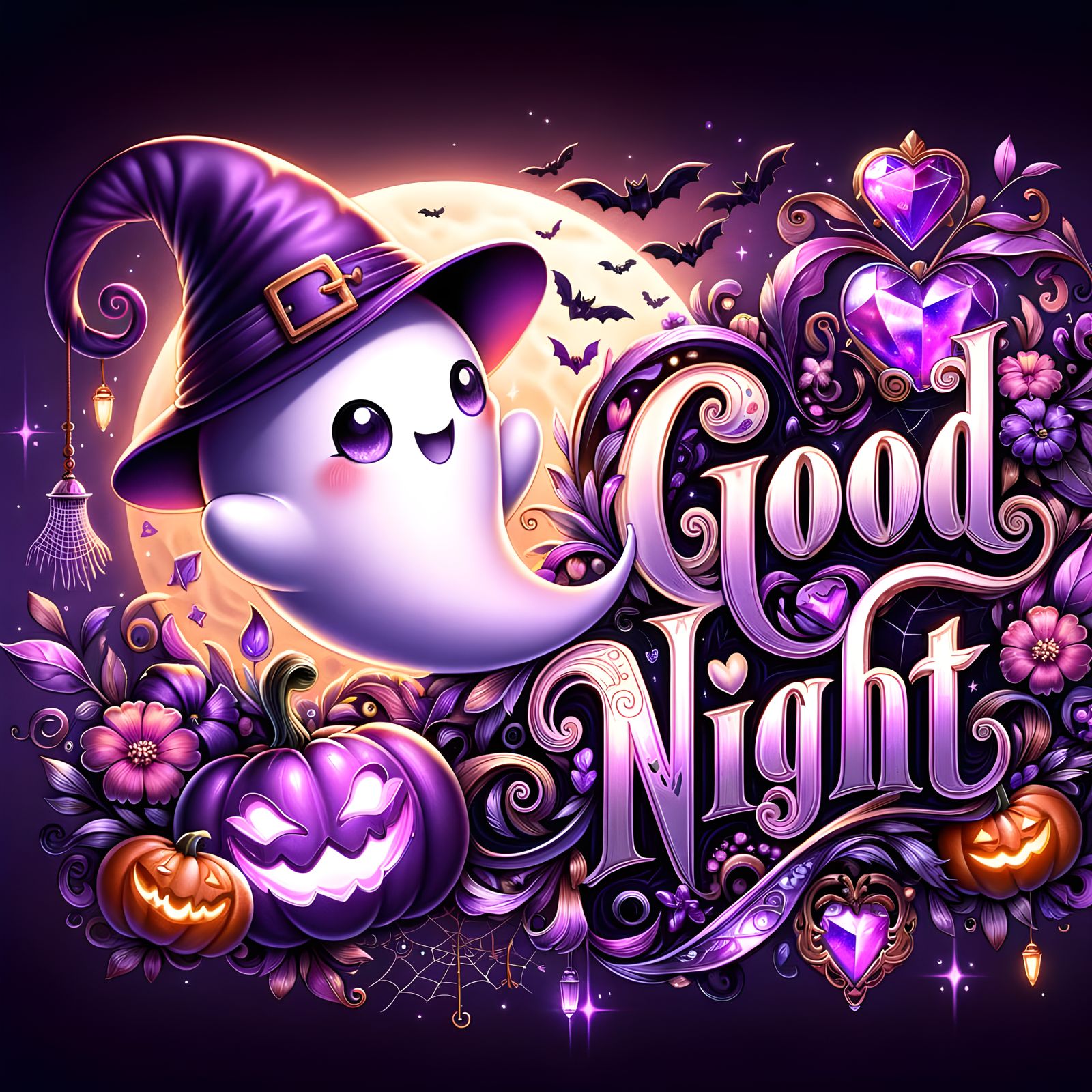 Charming Chibi Ghost Says Good Night in Halloween Art