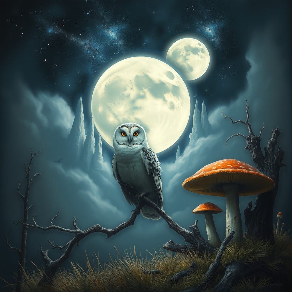 Moonlit Owl in Haunting Forest Landscape