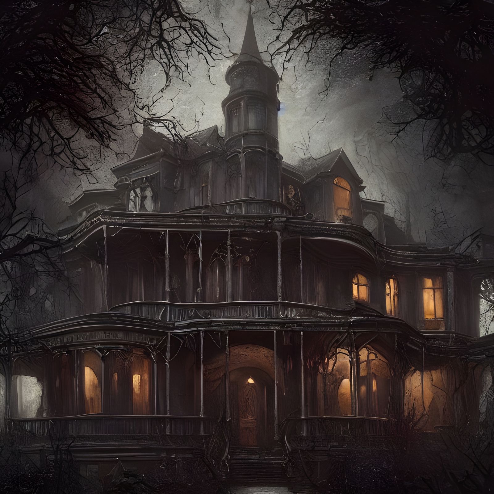 Lovecraftian Horror House Ruin in Nouveau Style