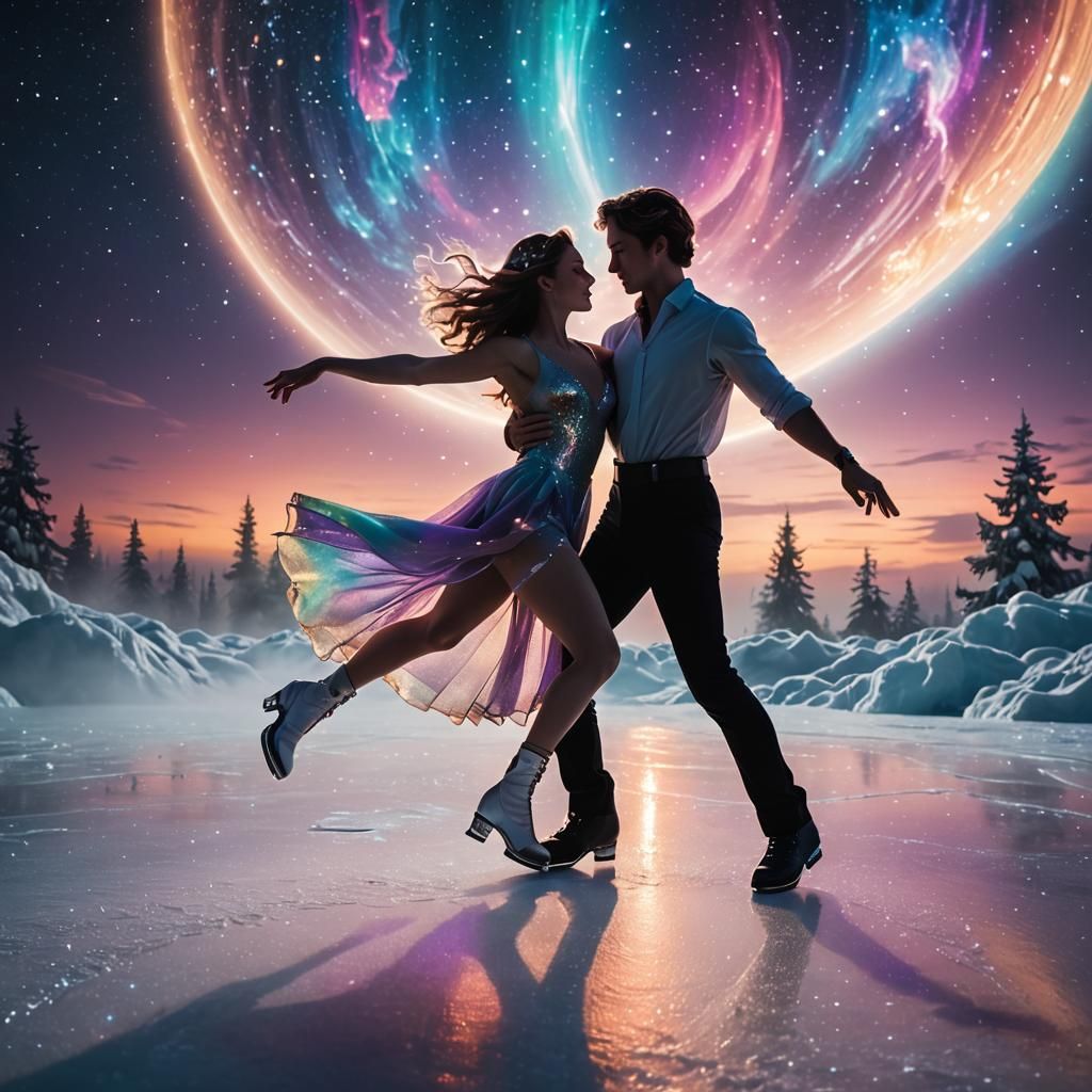 Ice Dancers on Saturn with Aurora Lighting
