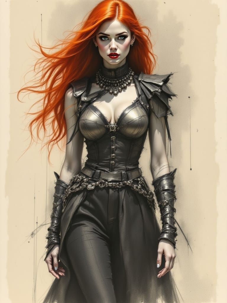 Serene Warrior Woman in Tribal Armor