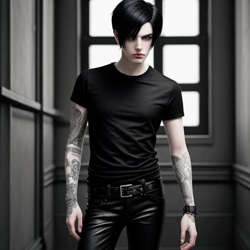 Hyperrealistic Androgynous Emo Boy Portrait