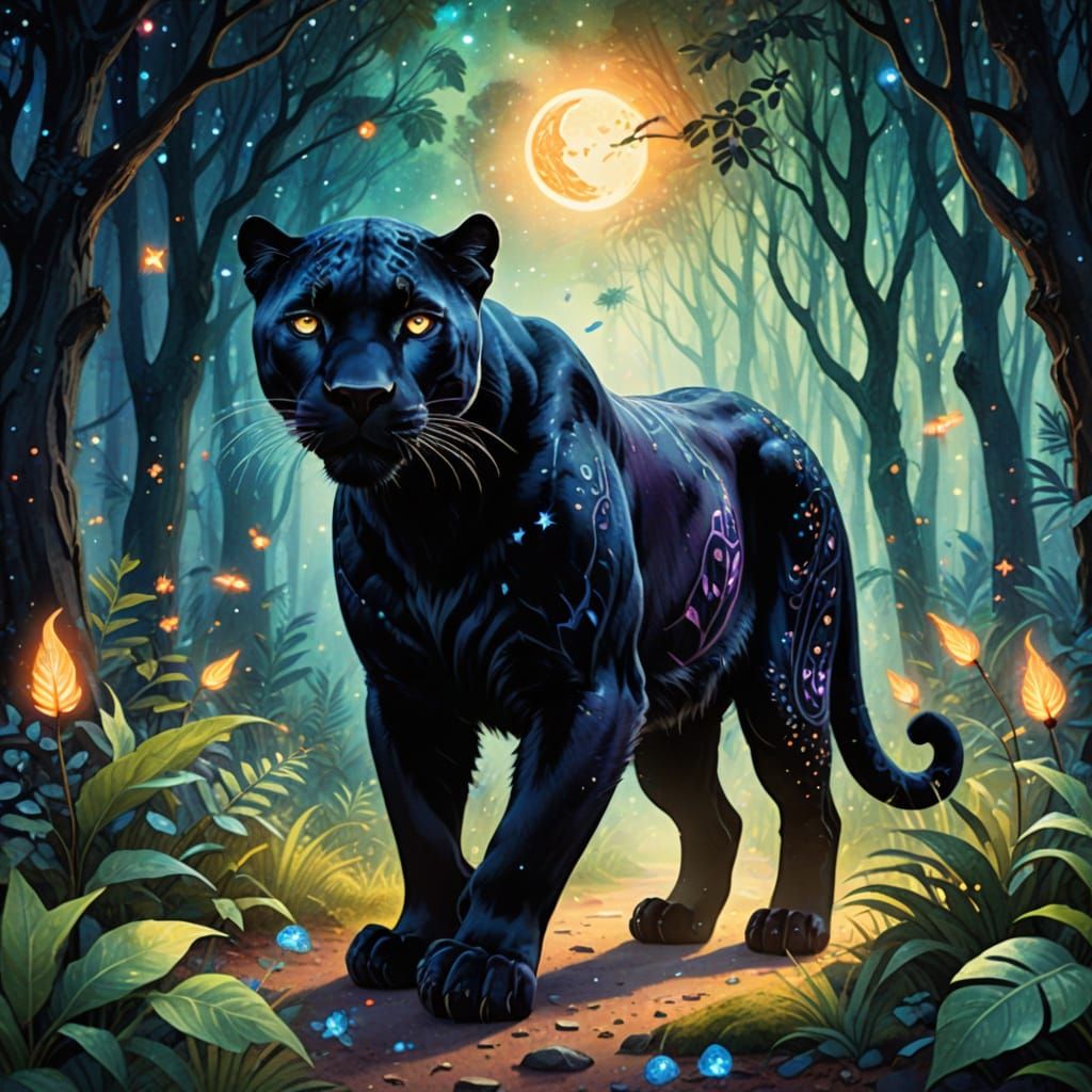 Runic Panther in Starlight Forest