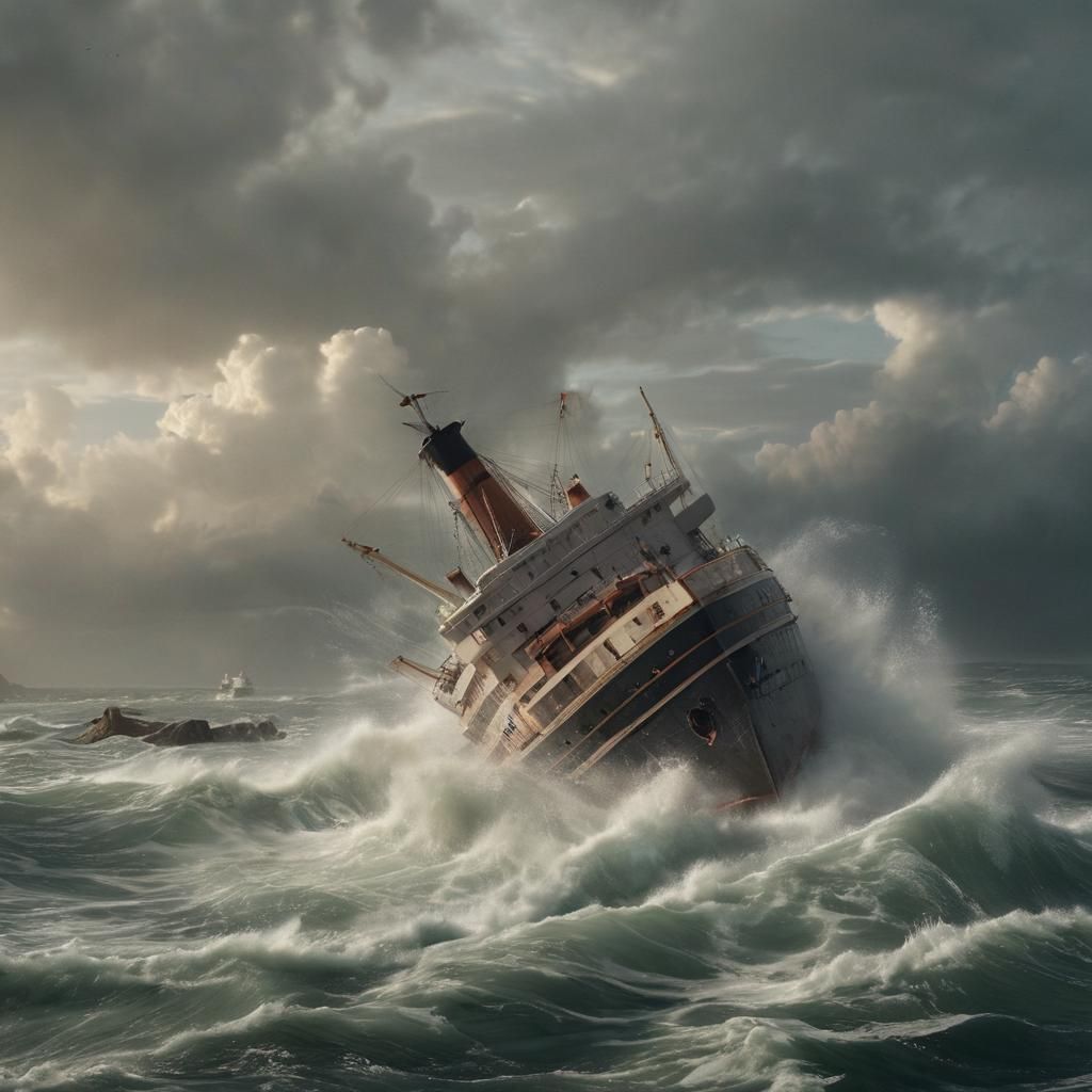 Ocean Liner Sinking in Whirlpool: Digital Matte Painting