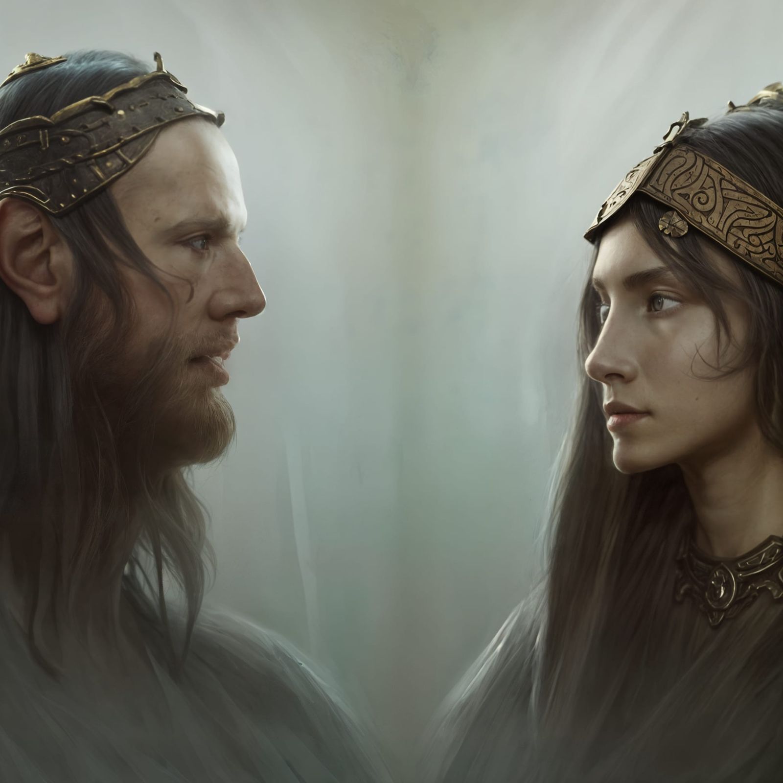 My very first creations: "nordic bronze age priest and priestess portrait"