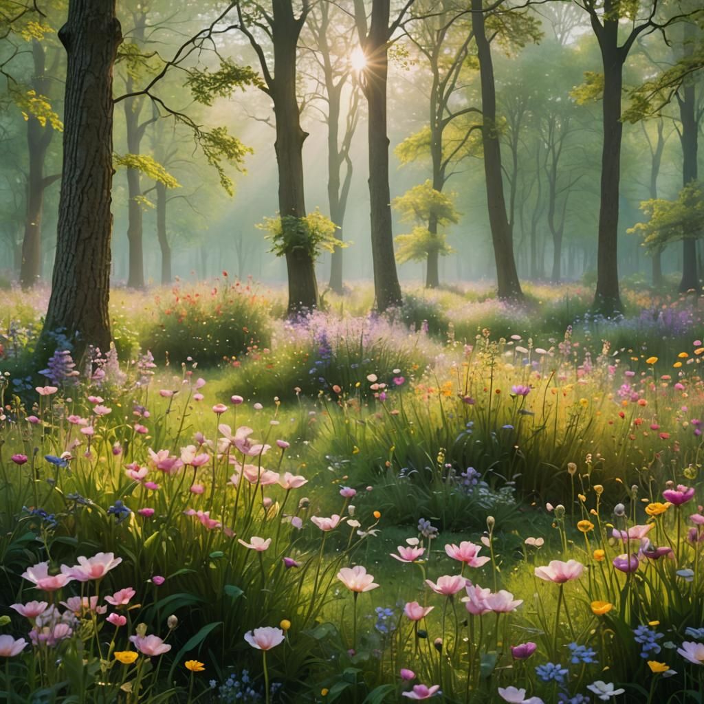 Ethereal Fantasy Meadow in Impressionistic Style