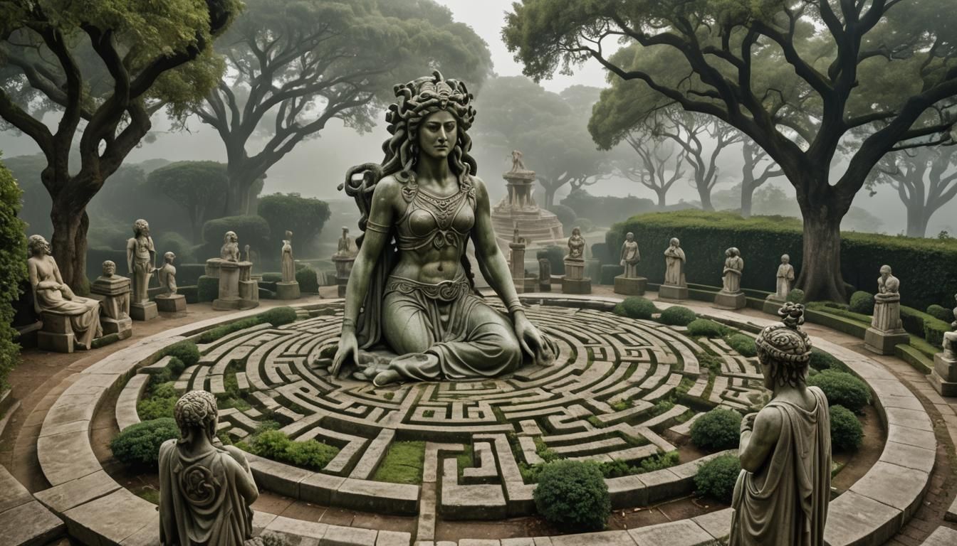 Medusa Overlooking Her Stone Garden Maze
