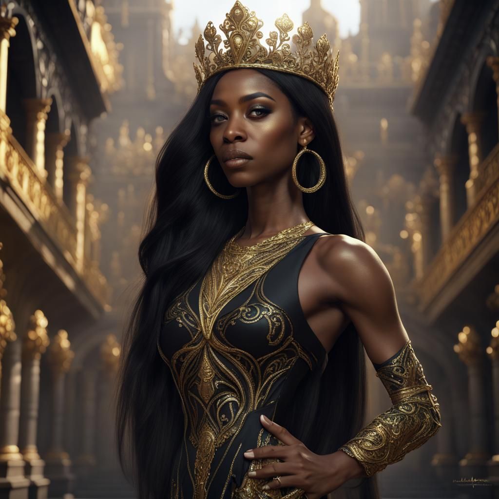 Black Woman in Gold Dress: Fantasy Concept Art