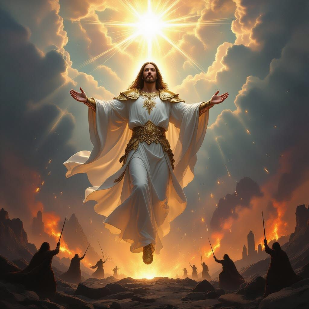 Divine Descent Amidst Epic Angelic Battle