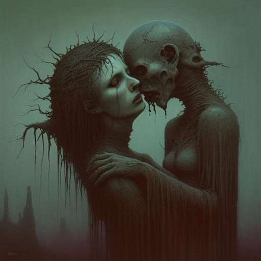 Macabre Love in Beksinski's Dystopian Style