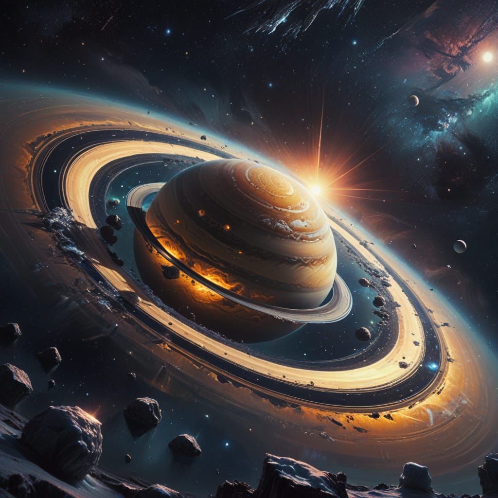 Icy Saturn Moonscape in Digital Painting Style