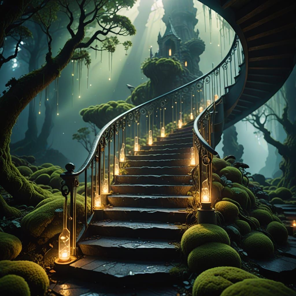 Ethereal Staircase to Heaven in Sci-Fi Surrealism