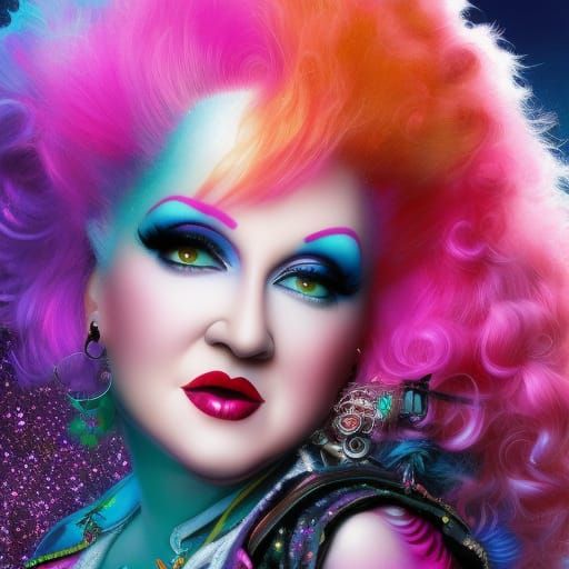 80s Style Portrait with Glitter Accents