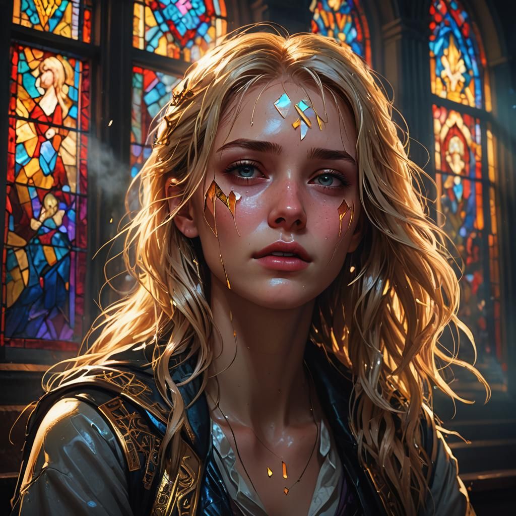 Sad Blonde Girl in Highschool: Fantasy Concept Art