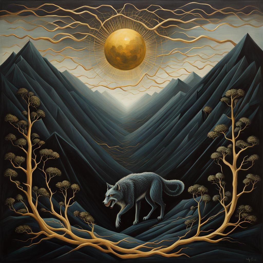 Grimdark Lycanthrope in Carpathian Landscape with Kintsugi