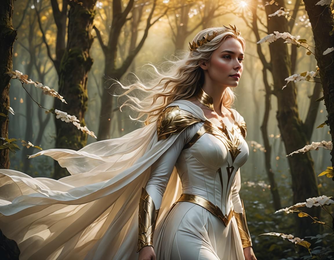 Dreamlike Superheroine in Forest Concept Art