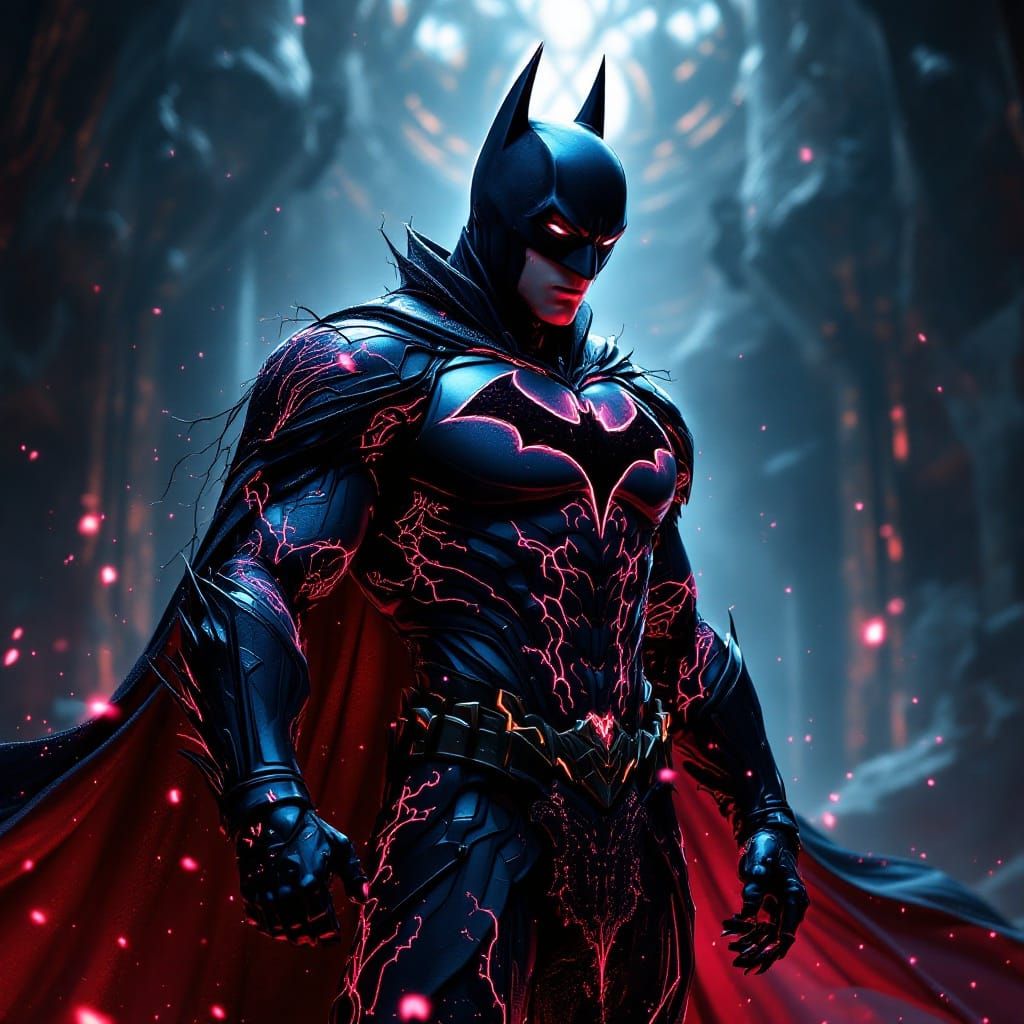The Batman in Resplendent Red Armored Suit with Obsidian Clo...
