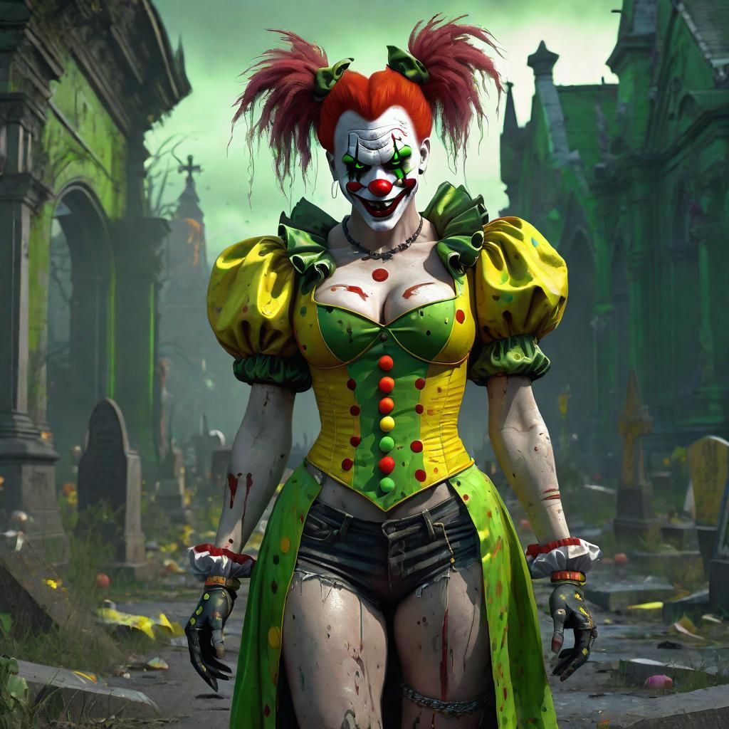 Scary Female Clown Villain in Dark Fantasy Style