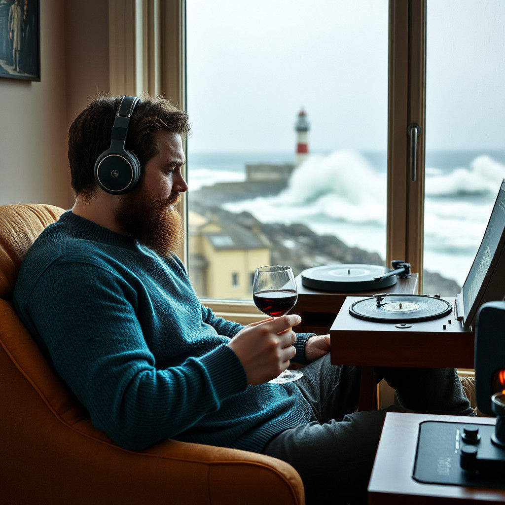Celtic Man Relaxing by Fire on Stormy Day