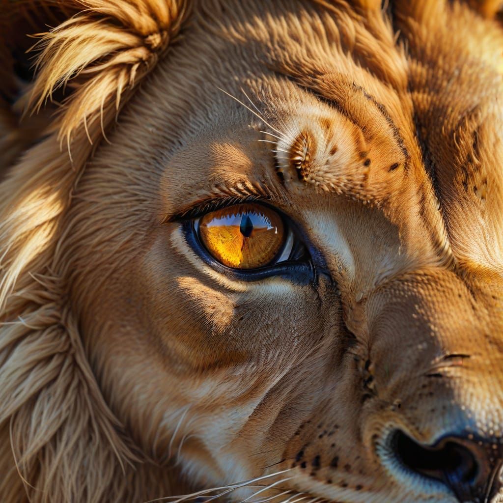 Rainbow Lion Eye: Hyper-Realistic Digital Art