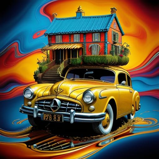 Surreal Car House on Jam Water in Dali Style
