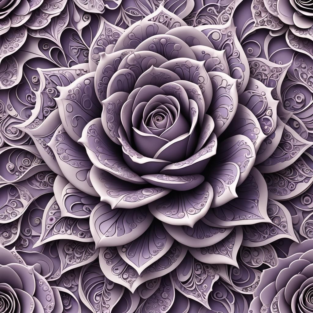 Abstract Lavender Rose with Fractal and Zentangle Elements