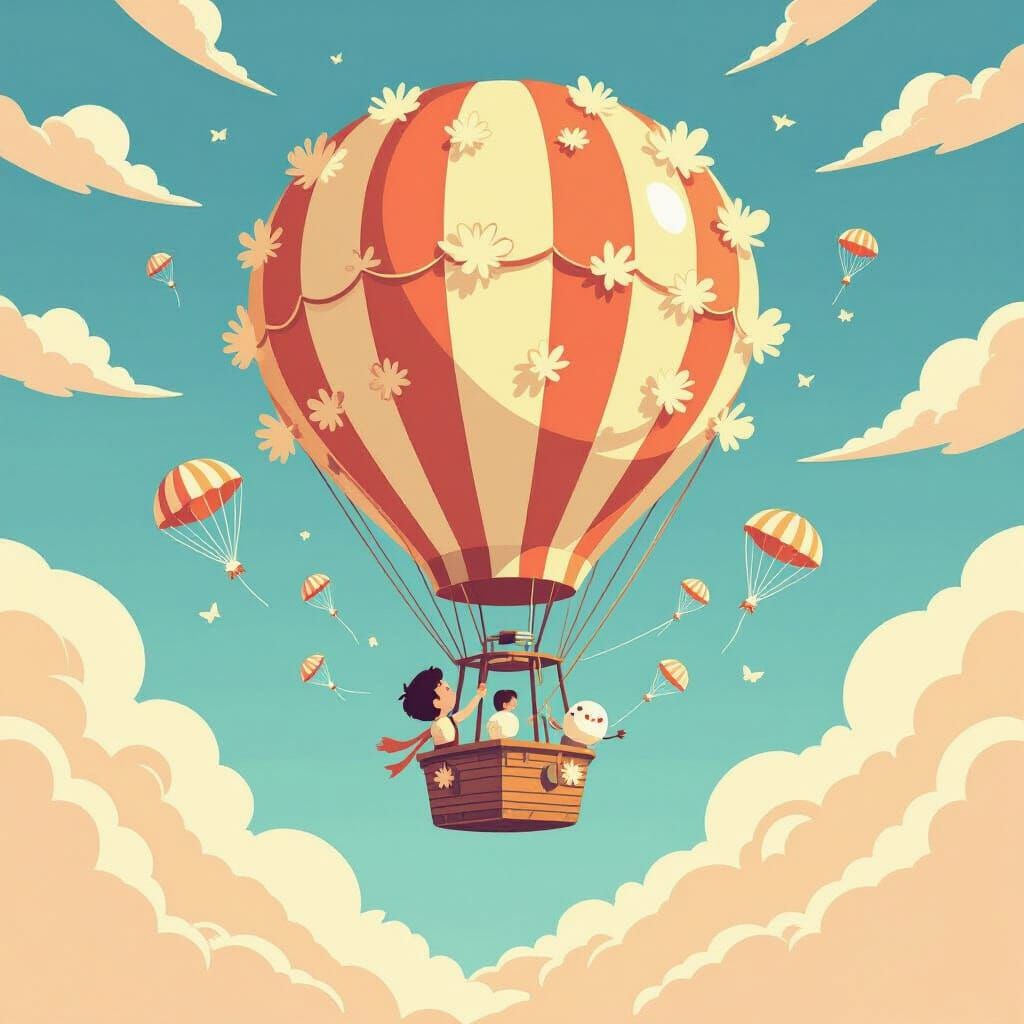 Boy Pilots Dandelion Balloon Through Candy Clouds