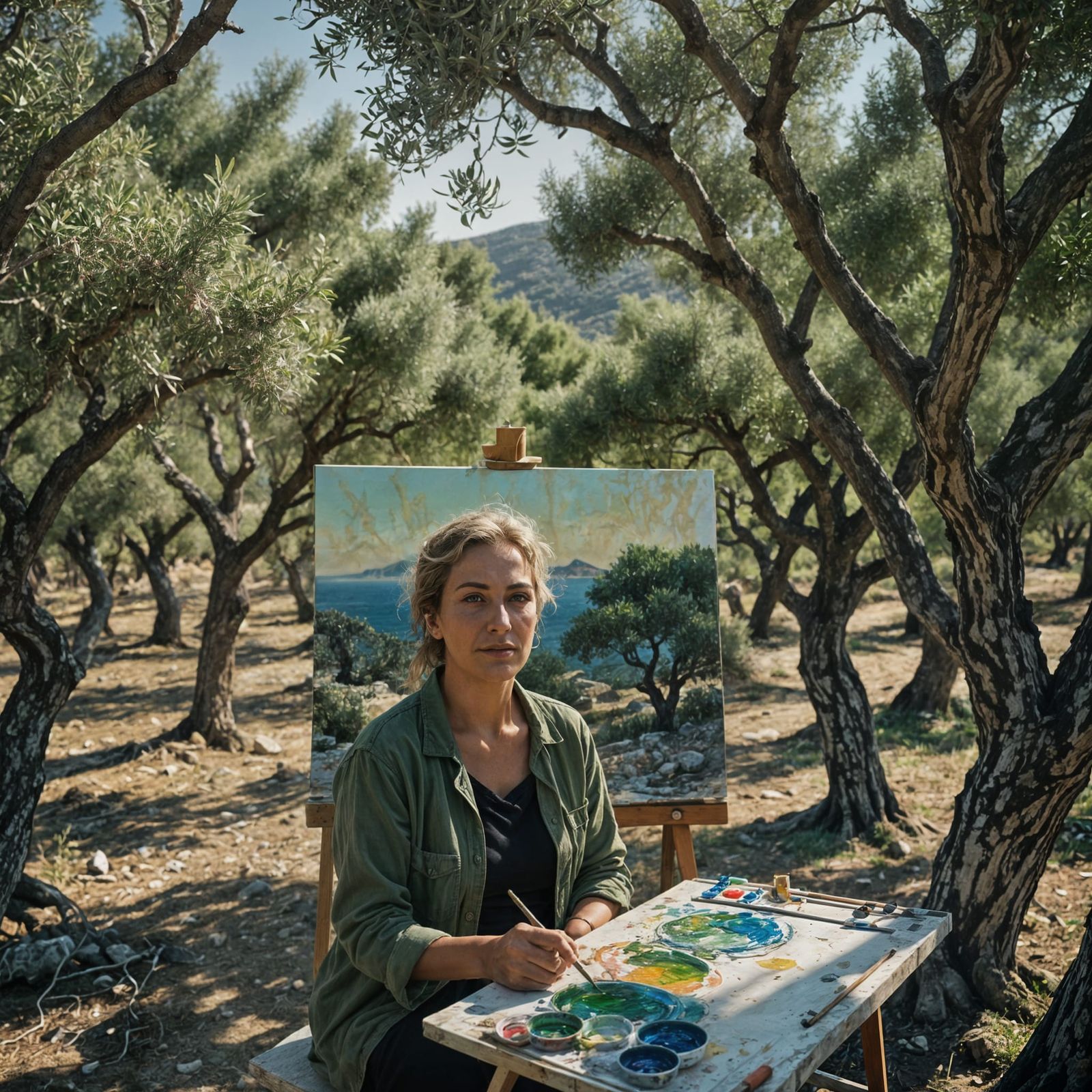 A Greek Island Portrait Artist in an Olive Grove