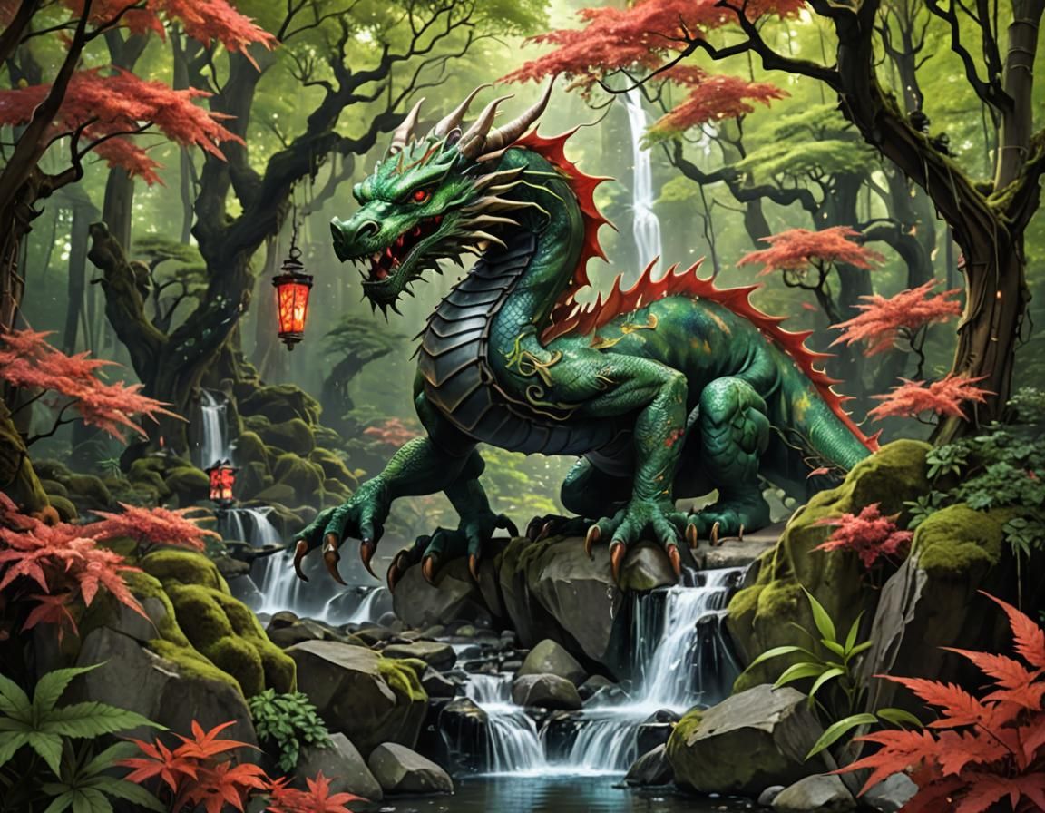 Majestic Dragon in Kyoto Forest Digital Art