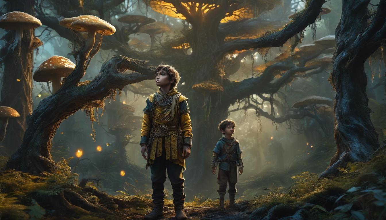 Mystical Forest Boy with Glowing Accents